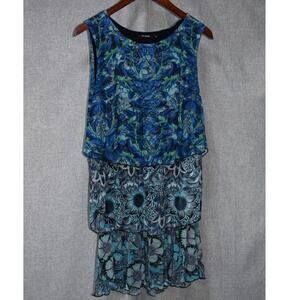 Desigual Blue Green Layered Print Sleeveless Dress XL
